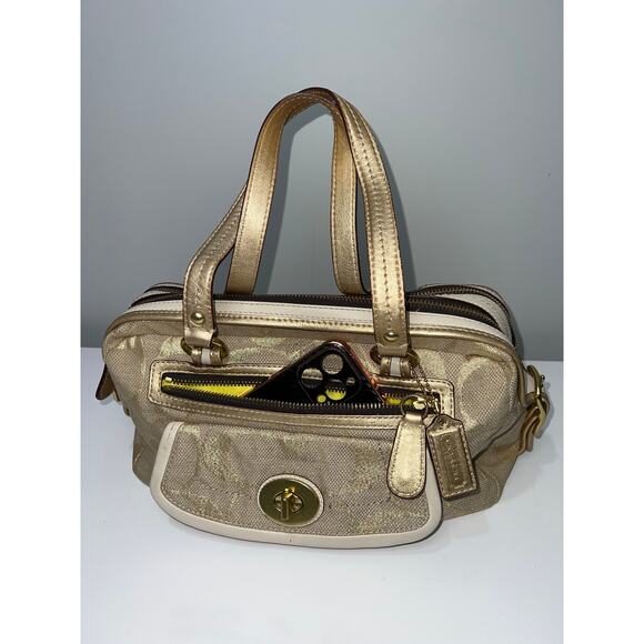 Coach Metallic Gold Bonnie Linen Lurex Satchel Bag 13502 - Picture 14 of 15